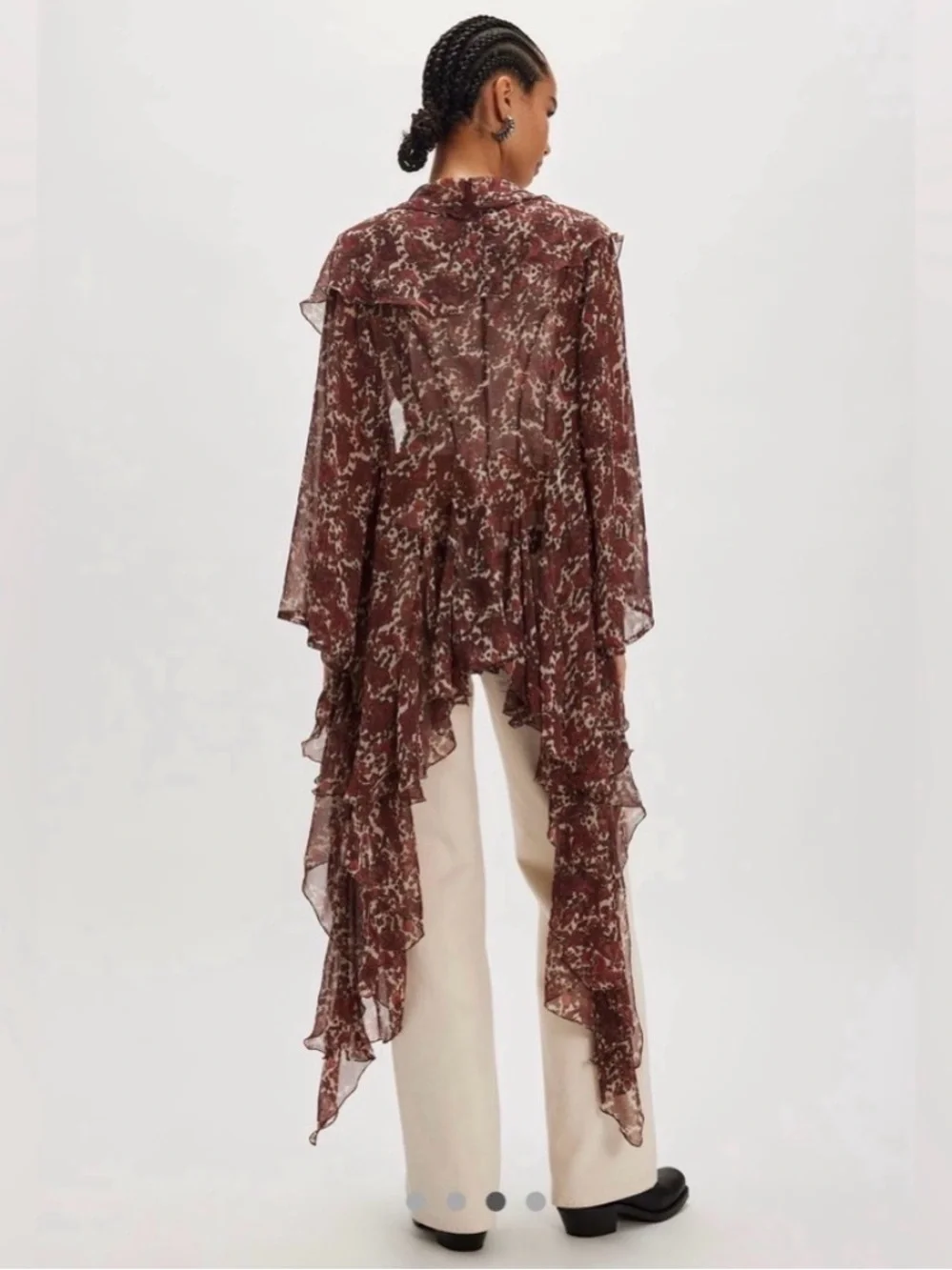 NWT Free People Brown Floral Ruffled Sheer Cardigan